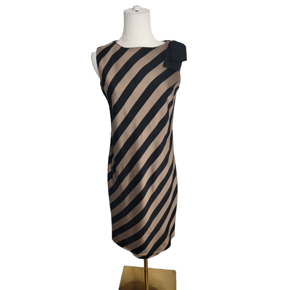 Vintage Beeline Fashions Women Size 8 Beige/ Black Sleeveless Dress